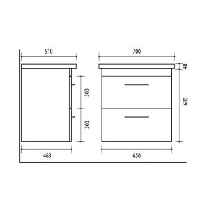 Vanity unit, SA70C-1, washbasin, Riva70C, RIVA bathroom furniture