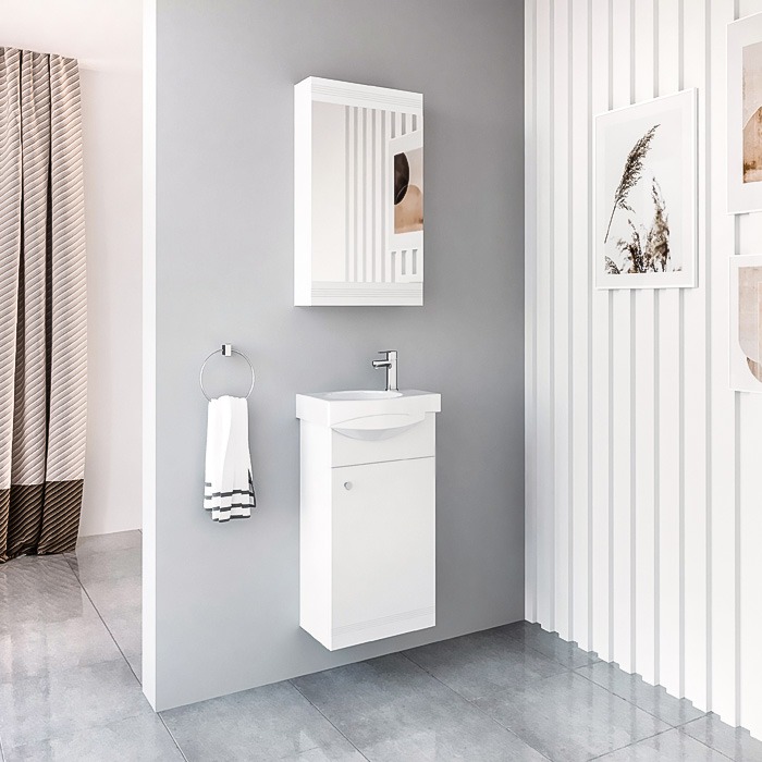 Mirrored cabinet, SV40, vanity unit SA40 with washbasins RIVA40, RIVA bathroom furniture