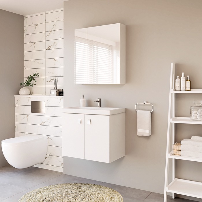 Vanity unit, washbasin, mirrored cabinet, RIVA