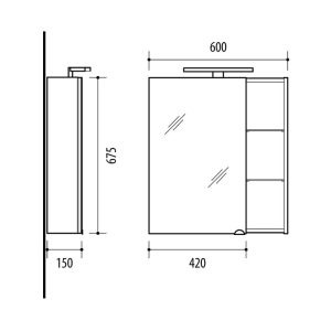 Mirrored cabinet, SV60-11, RIVA bathroom furniturepintele-su-veidrodinem-durelem-LED-sviestuveliu-ir-kistukiniu-lizdu-SV60-11