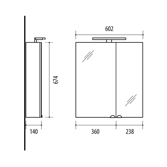 Mirrored cabinet, SV60C-2 Sonoma Oak, RIVA bathroom furniture
