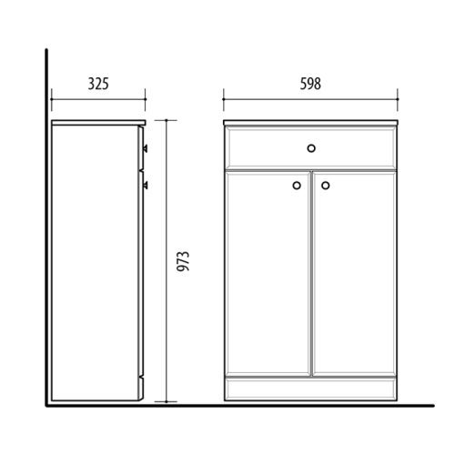 Riva vonios kambario baldai, pastatoma spintelė, su dviem durelėm ir stalčiumi UA59-1