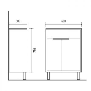 Riva vonios kambario baldai, pastatoma vonios spintelė, su durelėm ir stalčiumi, UA60-3
