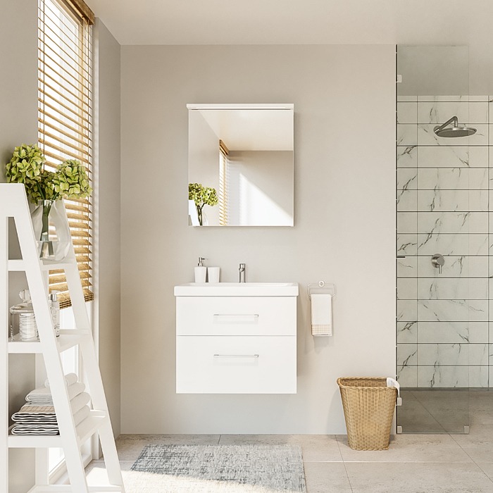 Vanity unit, mirrored cabinet, washbasin, RIVA bathroom furniture