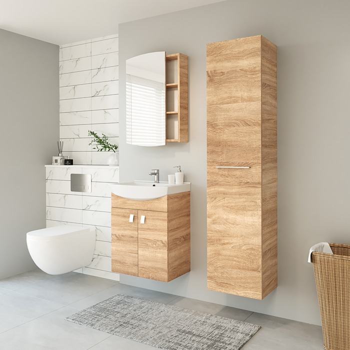 Vanity unit, Mirrored cabinet, Washbasin, Tall Cabinet, RIVA bathroom furniture