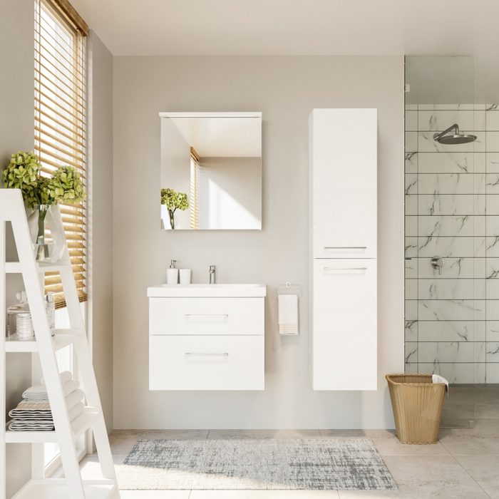 Vanity unit, mirrored cabinet, washbasin, tall cabinet, RIVA bathroom furniture