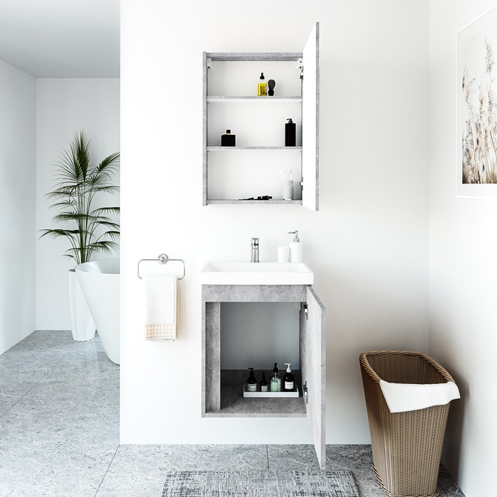 Mirror cabinet, Vanity unit, washbasin. RIVA bathroom furniture